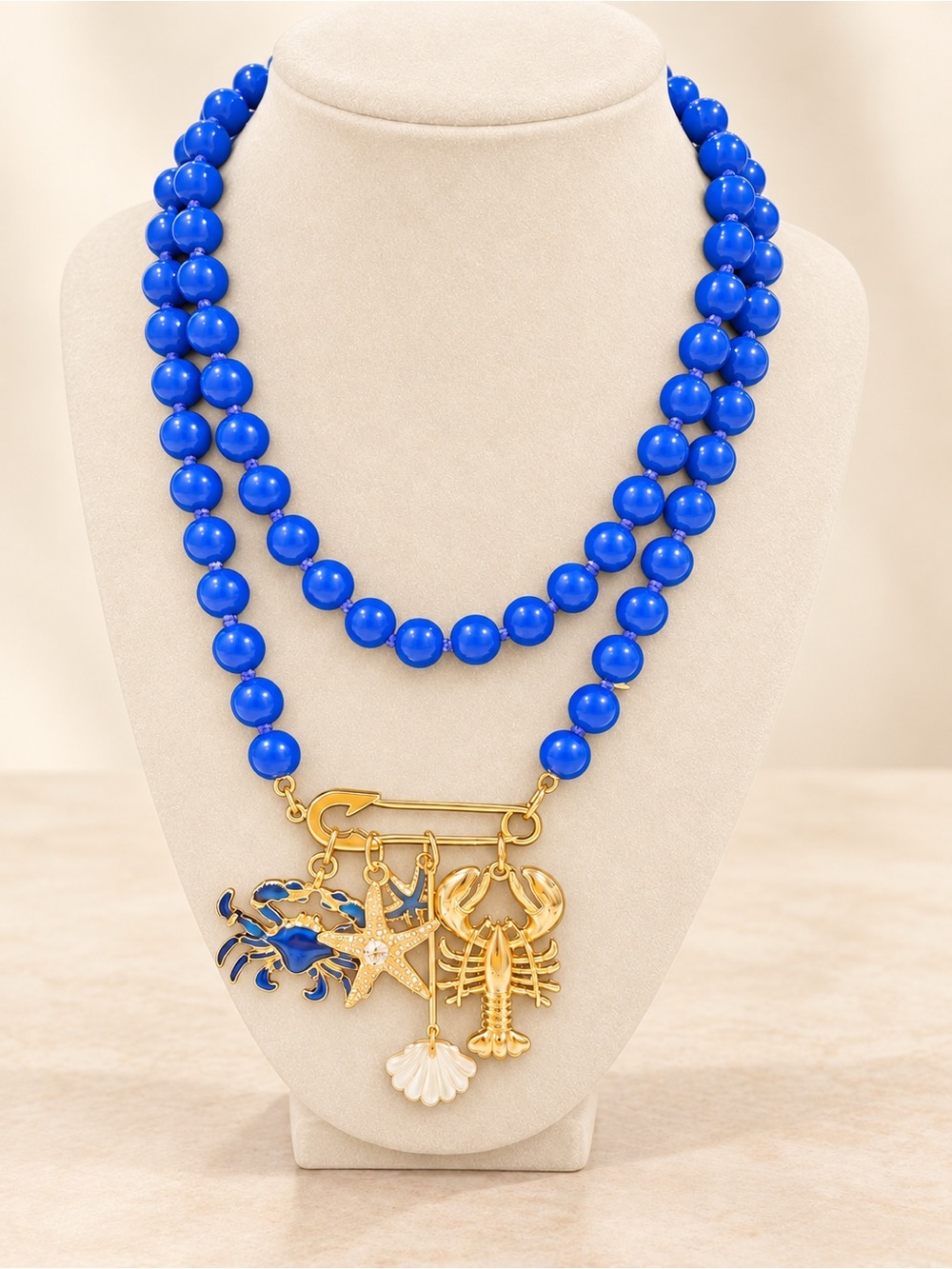Blue Beaded Nautical Charm Necklace - Unknown Brand
